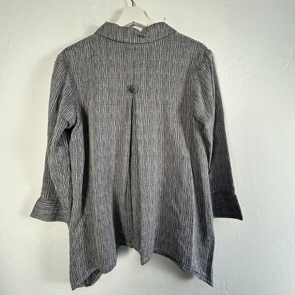 Signature Collection Fridaze Black Pinstripe Button-Up Blouse Medium Linen Blend - Picture 2 of 7